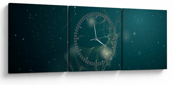 Obraz - Magiczny jeleń w nocy (z zegarem) (90x30 cm)