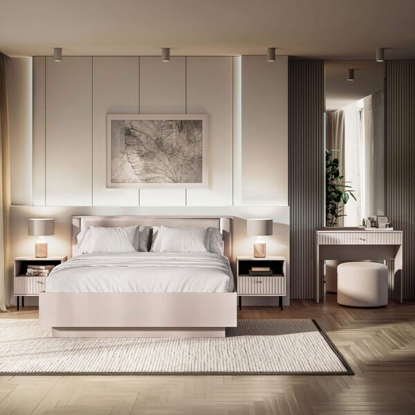 MebleMWM Łóżko z pojemnikiem SOPHIE 32 | 160x200 | Oświetlenie LED | Welur | Kaszmir