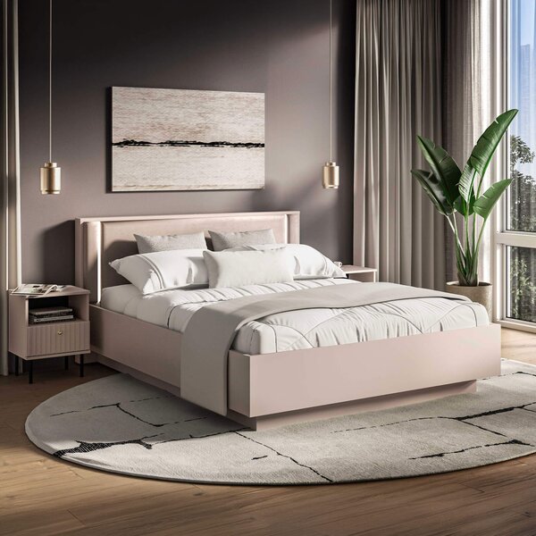 MebleMWM Łóżko z pojemnikiem SOPHIE 32 | 160x200 | Oświetlenie LED | Welur | Kaszmir