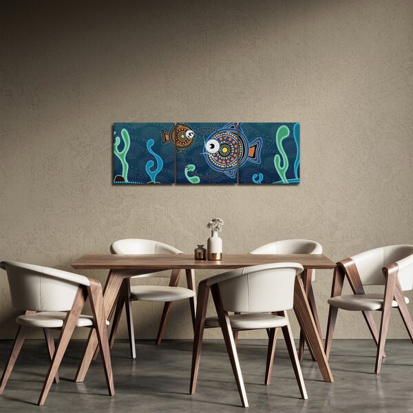 Obraz - Malowane ryby (z zegarem) (90x30 cm)