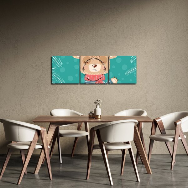 Obraz - Machający niedźwiadek (z zegarem) (90x30 cm)