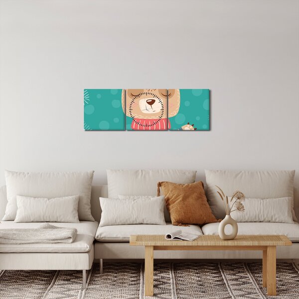 Obraz - Machający niedźwiadek (z zegarem) (90x30 cm)