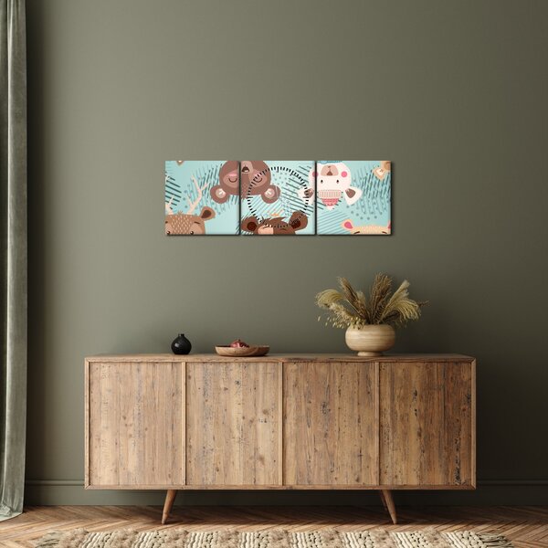 Obraz - Wesołe niedźwiadki (z zegarem) (90x30 cm)
