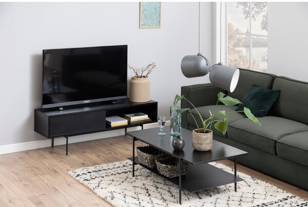 Czarna szafka pod TV w dekorze jesionu 140x45 cm Angus – Actona
