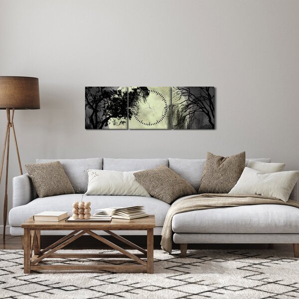 Obraz - Księżyc w pełni nad powierzchnią, wersja czarno - biała (z zegarem) (90x30 cm)