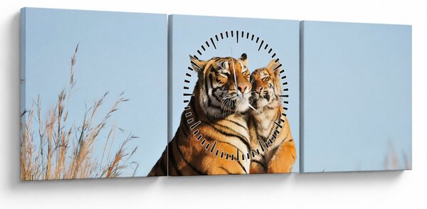 Obraz - Tygrysica i jej młode (z zegarem) (90x30 cm)