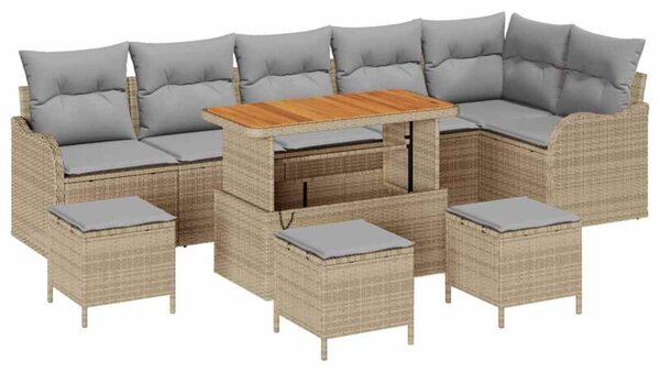 Zestaw Mebli Ogrodowych Komplet Wypoczynkowy Z Poduszkami 10-Częściowy Beżowy Rattan Na Taras Balkon Ogród