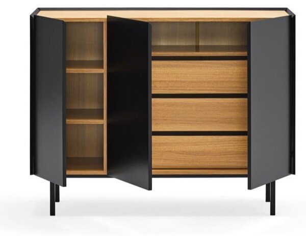 Czarno-naturalna niska komoda w dekorze dębu 110x85 cm Arista – Teulat
