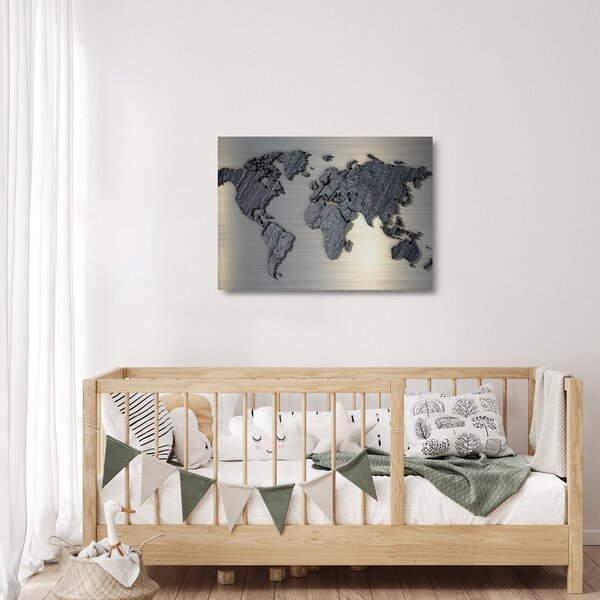 Obraz na szkle - Mapa świata w kamiennej teksturze (70x50 cm)