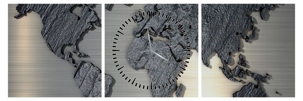 Obraz - Mapa świata w kamiennej teksturze (z zegarem) (90x30 cm)