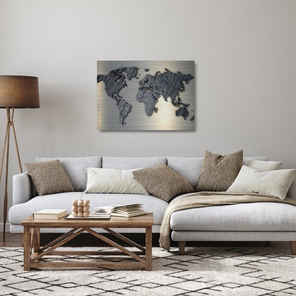 Obraz na szkle - Mapa świata w kamiennej teksturze (70x50 cm)