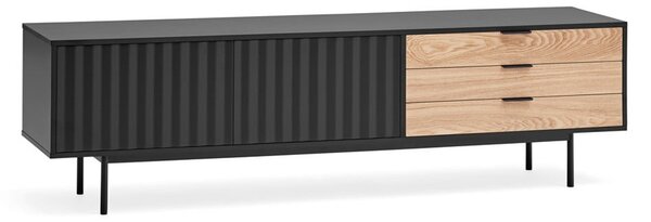Czarno-naturalna szafka pod TV w dekorze dębu 180x52 cm Sierra – Teulat