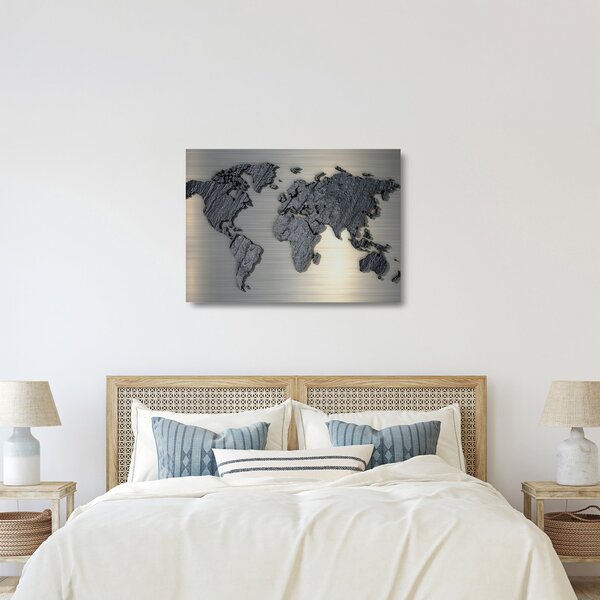 Obraz na szkle - Mapa świata w kamiennej teksturze (70x50 cm)