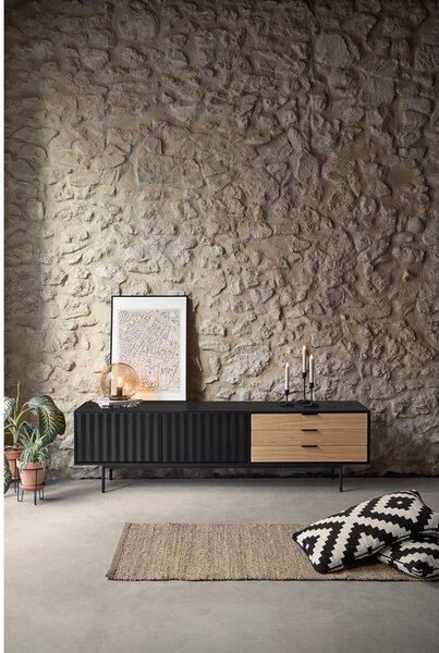 Czarno-naturalna szafka pod TV w dekorze dębu 180x52 cm Sierra – Teulat