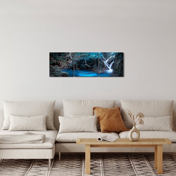 Obraz - Magiczna noc w tropikalnym lesie (z zegarem) (90x30 cm)