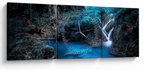 Obraz - Magiczna noc w tropikalnym lesie (z zegarem) (90x30 cm)