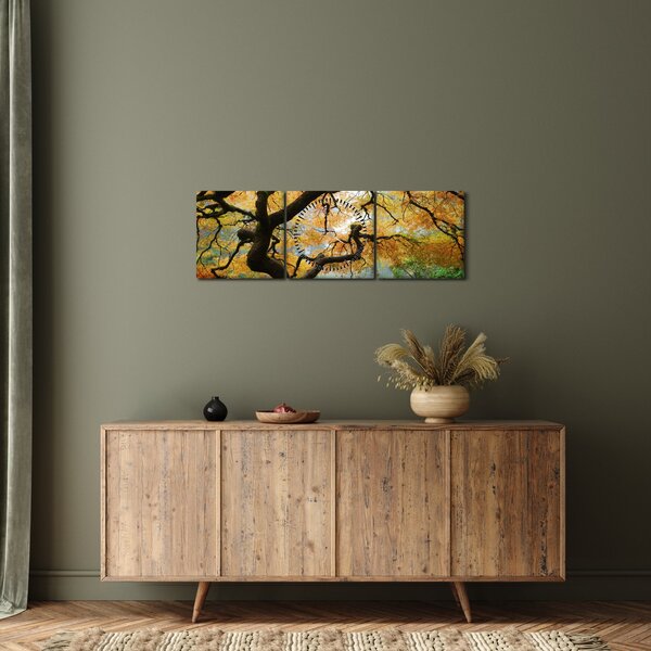 Obraz żółtego klonu japońskiego, Portland, Oregon (z zegarem) (90x30 cm)
