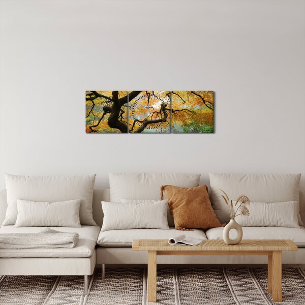 Obraz żółtego klonu japońskiego, Portland, Oregon (z zegarem) (90x30 cm)