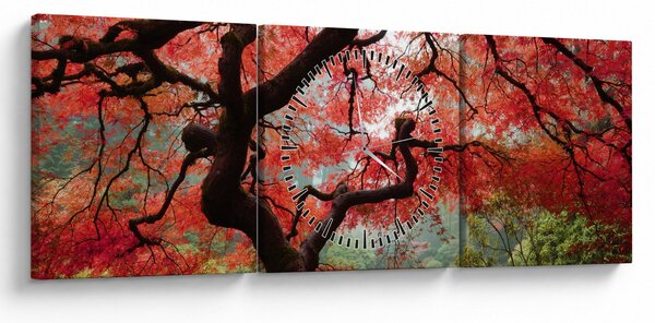 Obraz czerwonego klonu japońskiego, Portland, Oregon (z zegarem) (90x30 cm)