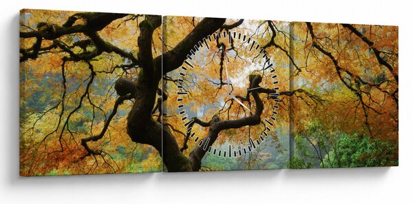 Obraz żółtego klonu japońskiego, Portland, Oregon (z zegarem) (90x30 cm)
