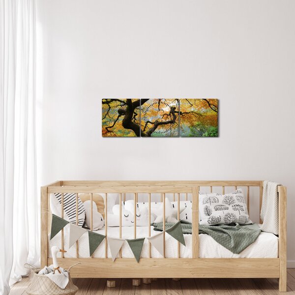 Obraz żółtego klonu japońskiego, Portland, Oregon (z zegarem) (90x30 cm)