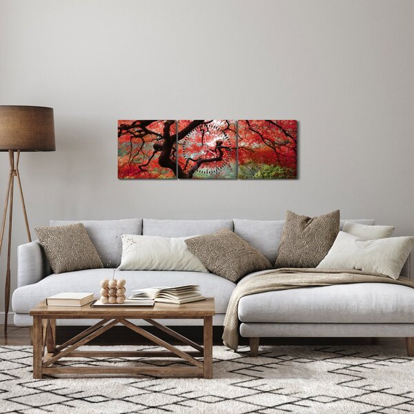 Obraz czerwonego klonu japońskiego, Portland, Oregon (z zegarem) (90x30 cm)