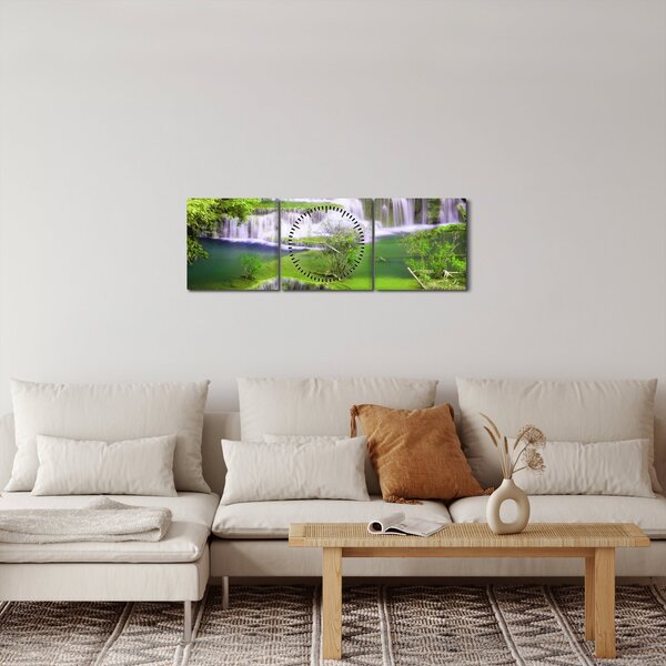 Obraz - Wodospady Huay Mae Khamin, Kanchanaburi, Tajlandia (z zegarem) (90x30 cm)