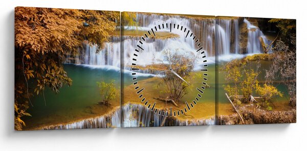 Obraz - Wodospady Huay Mae Khamin, Tajlandia (z zegarem) (90x30 cm)
