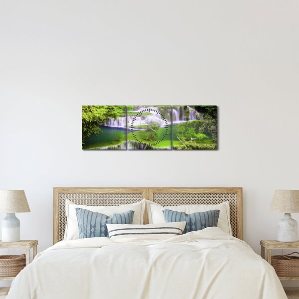 Obraz - Wodospady Huay Mae Khamin, Kanchanaburi, Tajlandia (z zegarem) (90x30 cm)