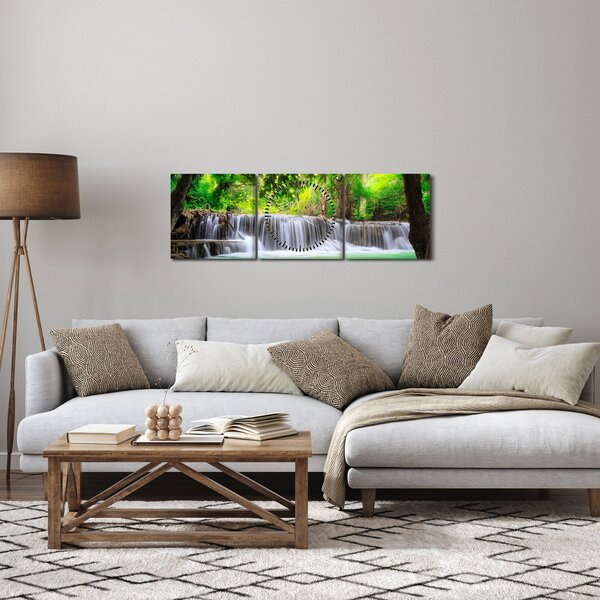 Obraz wodospadu w Kanchanaburi, Tajlandia (z zegarem) (90x30 cm)