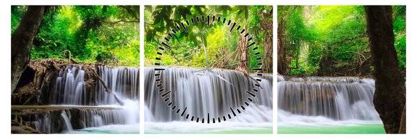 Obraz wodospadu w Kanchanaburi, Tajlandia (z zegarem) (90x30 cm)