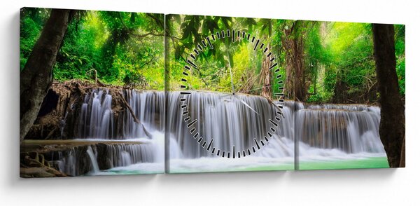 Obraz wodospadu w Kanchanaburi, Tajlandia (z zegarem) (90x30 cm)