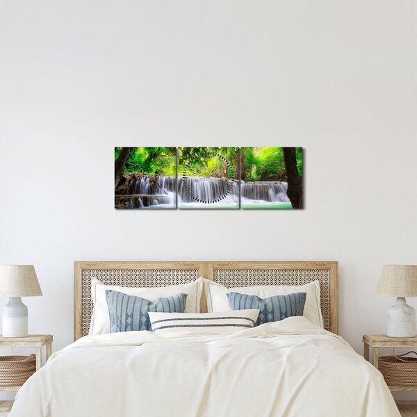 Obraz wodospadu w Kanchanaburi, Tajlandia (z zegarem) (90x30 cm)