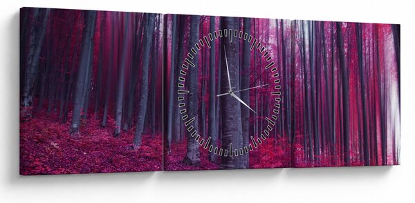 Obraz różowego lasu (z zegarem) (90x30 cm)