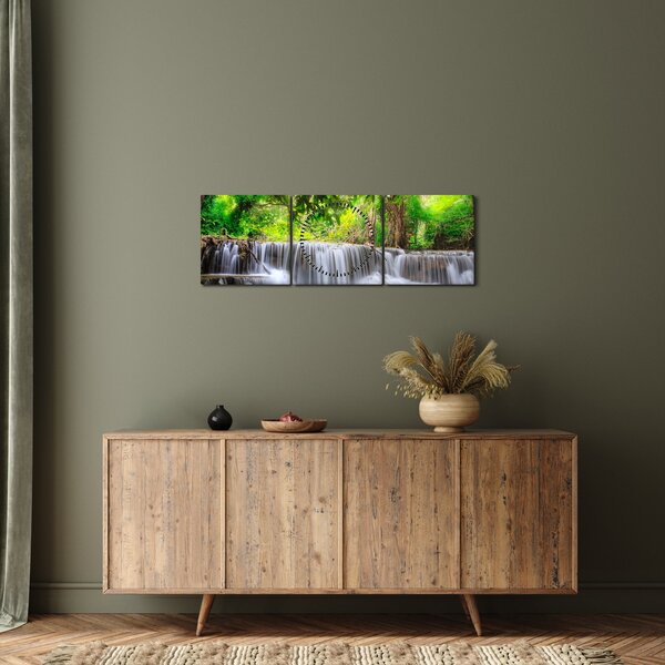 Obraz wodospadu w Kanchanaburi, Tajlandia (z zegarem) (90x30 cm)