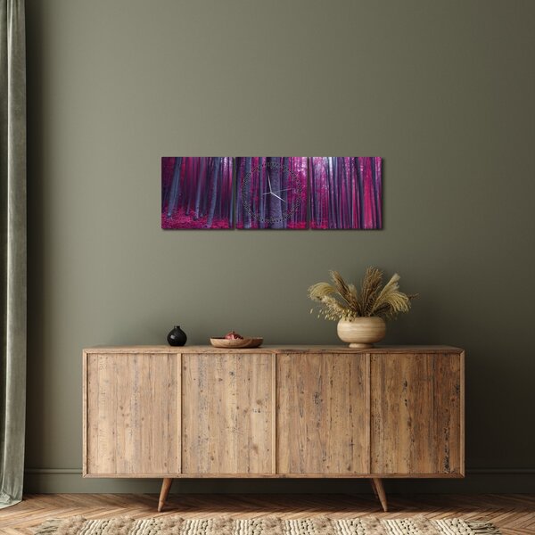 Obraz różowego lasu (z zegarem) (90x30 cm)