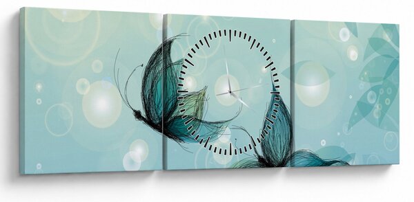 Obraz - Niebieskie motyle (z zegarem) (90x30 cm)