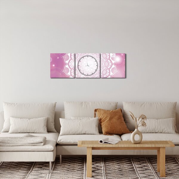Obraz mandali na różowym tle (z zegarem) (90x30 cm)