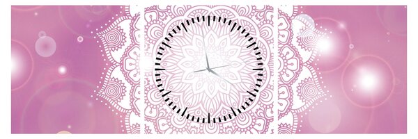 Obraz mandali na różowym tle (z zegarem) (90x30 cm)