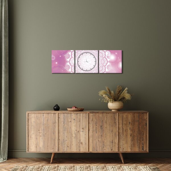 Obraz mandali na różowym tle (z zegarem) (90x30 cm)