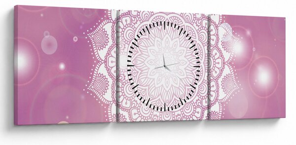 Obraz mandali na różowym tle (z zegarem) (90x30 cm)