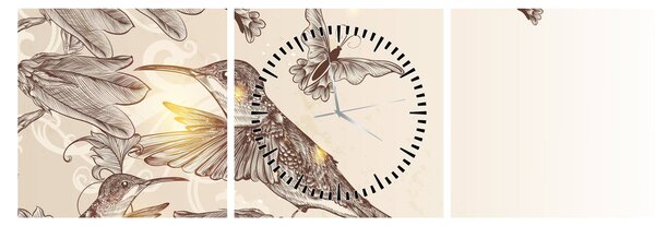Obraz - Kolibry (z zegarem) (90x30 cm)