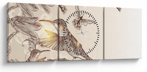 Obraz - Kolibry (z zegarem) (90x30 cm)