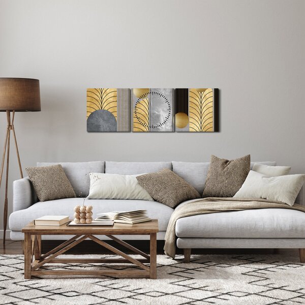 Obraz - Złote dekory (z zegarem) (90x30 cm)