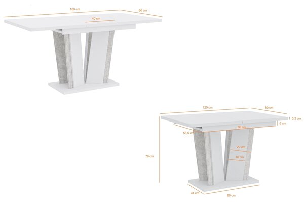 MebleMWM Stół rozkładany DOHA 2 | 120-160x80 | Biały, beton