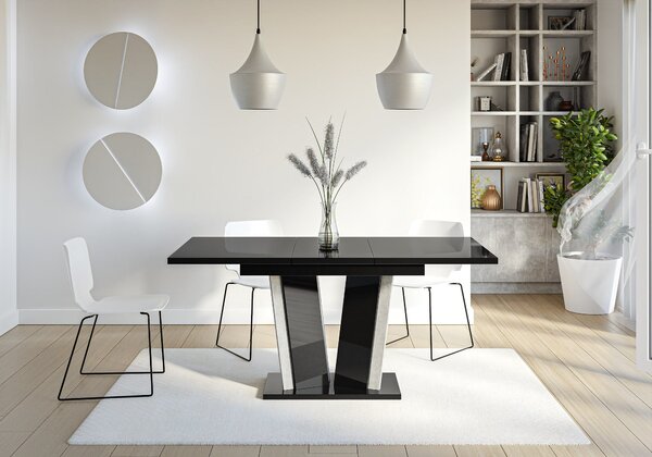 MebleMWM Stół rozkładany DOHA 2 | 120-160x80 | Czarny połysk, beton