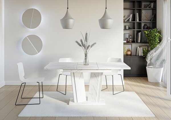 MebleMWM Stół rozkładany DOHA 2 | 120-160x80 | Biały marmur