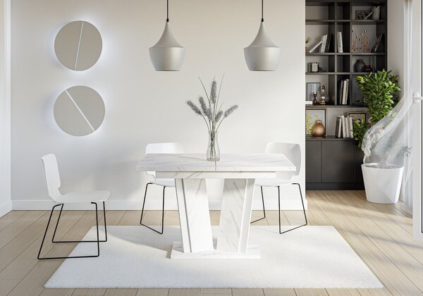 MebleMWM Stół rozkładany DOHA 2 | 120-160x80 | Biały marmur