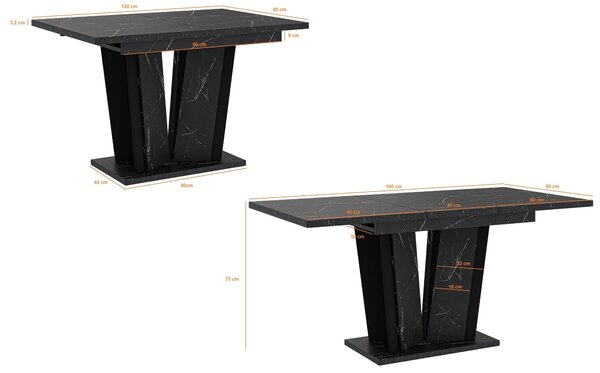 MebleMWM Stół rozkładany DOHA 2 | 120-160x80 | Czarny marmur