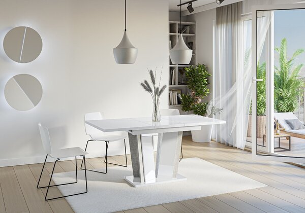MebleMWM Stół rozkładany DOHA 2 | 120-160x80 | Biały połysk, beton
